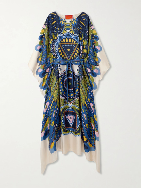  La Doublej La Doublej - Belted Printed Silk-twill Kaftan - Navy 