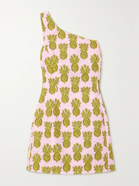  La Doublej La Doublej - Bold One-shoulder Printed Cotton-blend Bouclé Mini Dress - Yellow 
