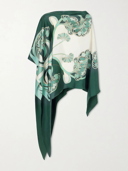  La Doublej La Doublej - Draped Printed Silk-twill Blouse - Green 