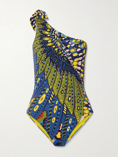  La Doublej La Doublej - Goddess One-shoulder Printed Swimsuit - Navy 