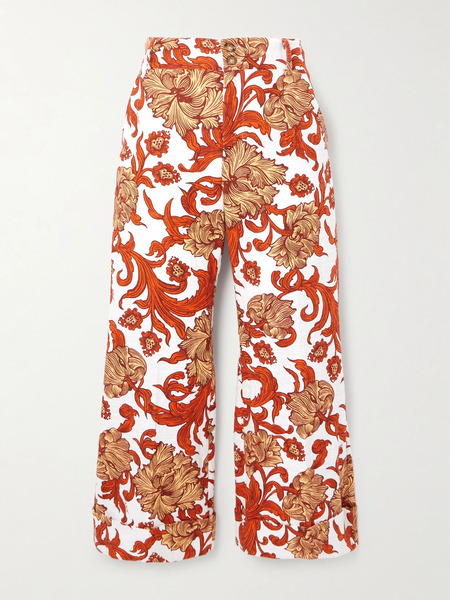  La Doublej La Doublej - Hendrix Printed Cotton-blend Flared Pants - Coral 