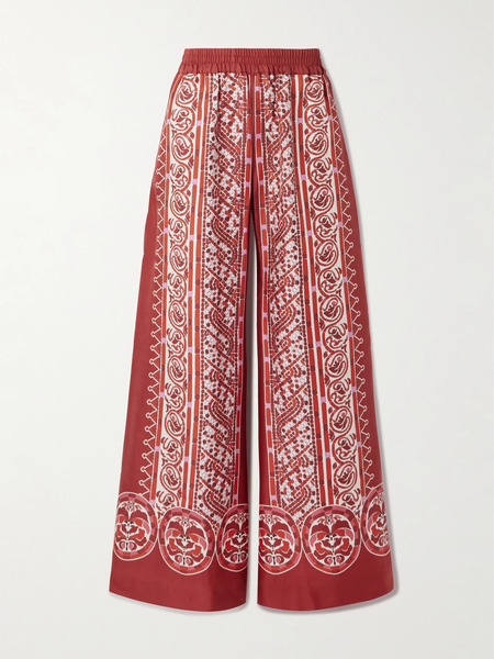  La Doublej La Doublej - Icon Palazzo Printed Silk-twill Wide-leg Pants - Red 