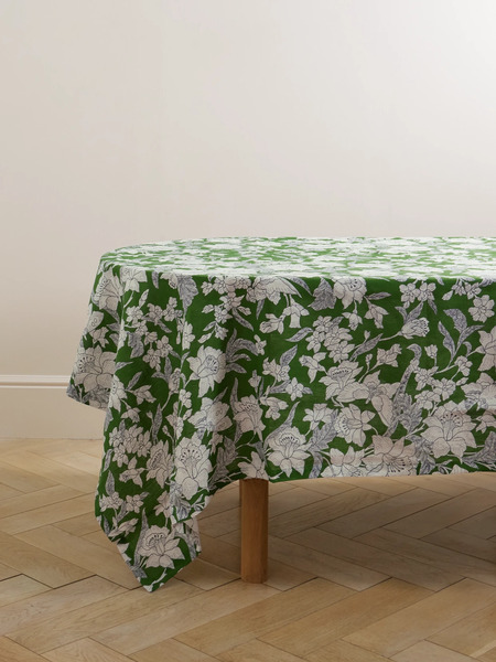  La Doublej La Doublej - Large Floral-print Linen Tablecloth - Green 