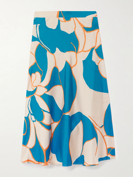  La Doublej La Doublej - + Mother Lungomare Printed Silk-twill Midi Skirt - Blue 