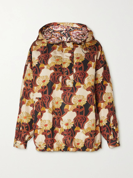  La Doublej La Doublej - Padded Floral-print Shell Hooded Jacket - Brown 