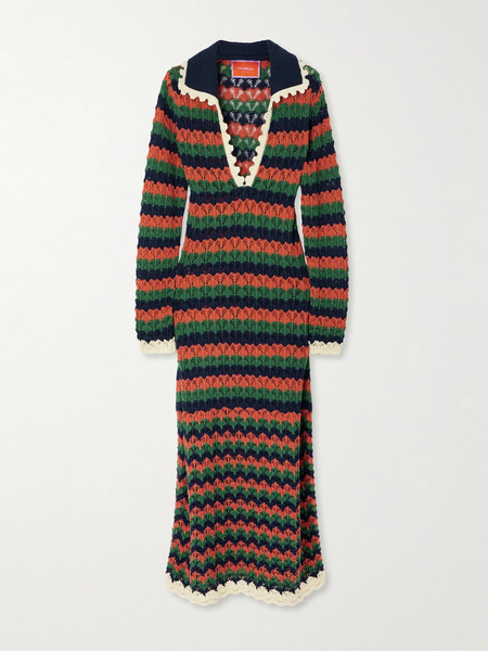  La Doublej La Doublej - Perry Scalloped Striped Cotton Midi Dress - Multi 