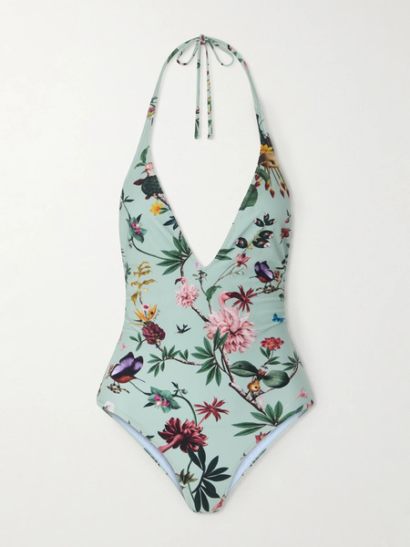  La Doublej La Doublej - Printed Halterneck Swimsuit - Green 