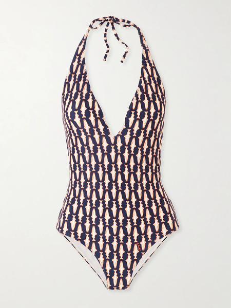  La Doublej La Doublej - Printed Halterneck Swimsuit - Navy 