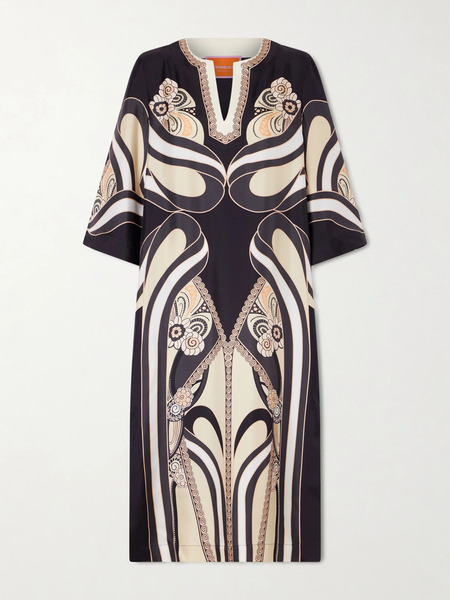  La Doublej La Doublej - Printed Silk-twill Midi Dress - Navy 