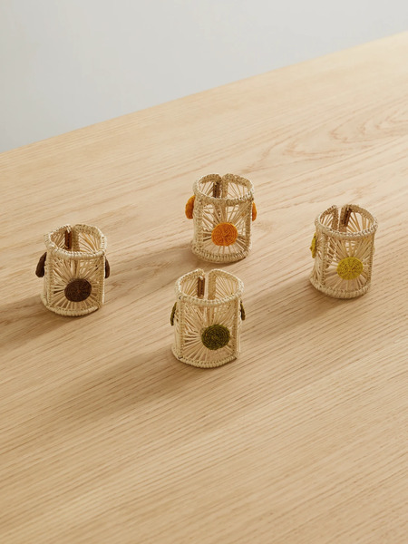  La Doublej La Doublej - Set Of Four Raffia Napkin Rings - Multi 