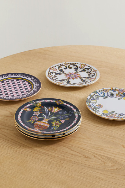  La Doublej La Doublej - Set Of Six Gold-plated Porcelain Dessert Plates - Multi 