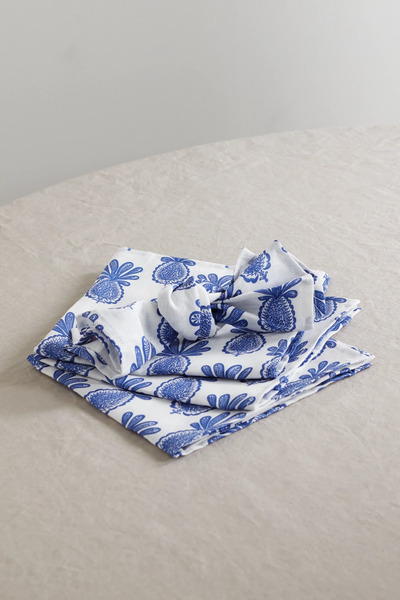  La Doublej La Doublej - Set Of Six Printed Linen Napkins - Blue 