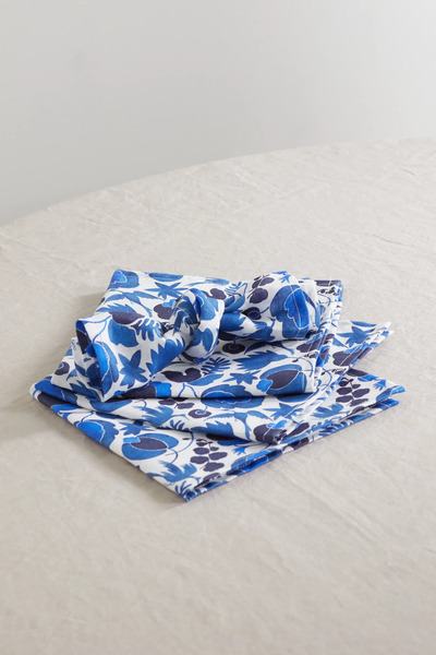 La Doublej La Doublej - Set Of Six Printed Linen Napkins - Blue 
