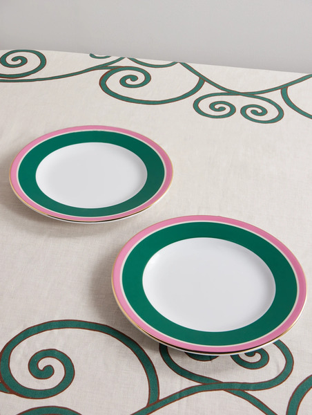  La Doublej La Doublej - Set Of Two 26cm Printed Gold-plated Porcelain Dessert Plates - Green 