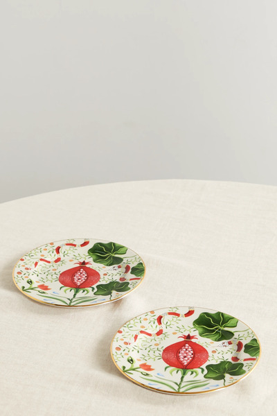  La Doublej La Doublej - Set Of Two Gold-plated Porcelain Dessert Plates - Pink 