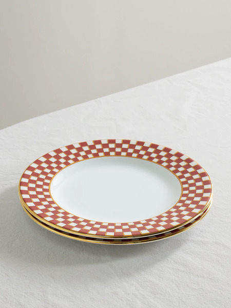  La Doublej La Doublej - Set Of Two Gold-plated Porcelain Dinner Plates - Orange 