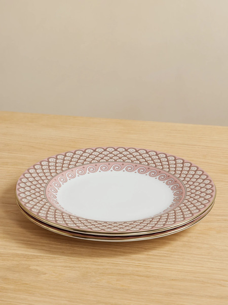  La Doublej La Doublej - Set Of Two Gold-plated Porcelain Dinner Plates - Pink 
