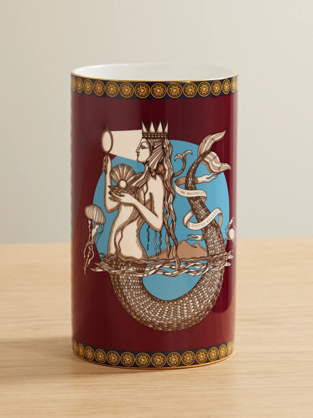  La Doublej La Doublej - Small Pillar Gold-plated Porcelain Vase - Burgundy 