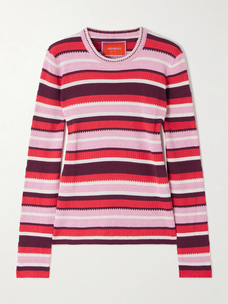  La Doublej La Doublej - Striped Ribbed Cotton And Cashmere-blend Sweater - Red 