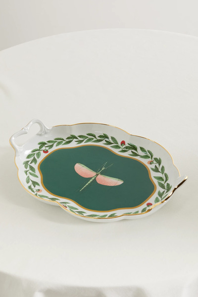  La Doublej La Doublej - Tea For Two Gold-plated Porcelain Tray - Green 