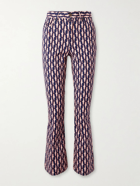  La Doublej La Doublej - The Cropped Printed Mid-rise Flared Jeans - Multi 