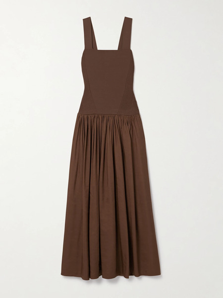  La Ligne La Ligne - Stretch-knit And Gathered Linen-blend Midi Dress - Brown 
