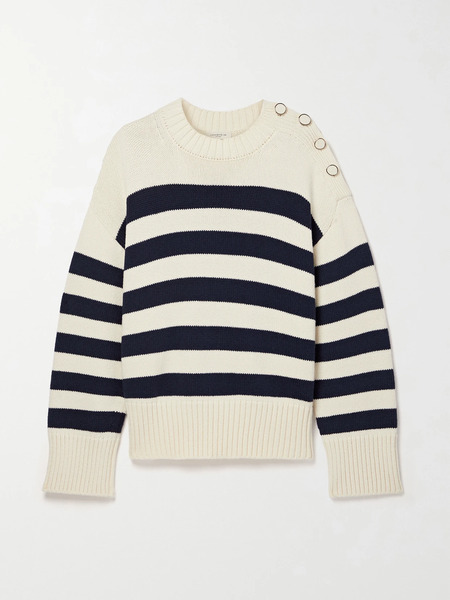  Lafayette 148 Lafayette 148 - Striped Wool And Cotton-blend Sweater - Cream 