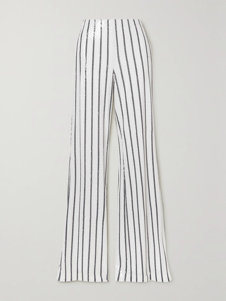  L'agence L'agence - Sapphire Striped Sequined Slim-leg Crepe Pants - White 