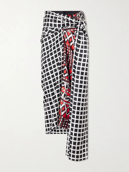  Lanvin Lanvin - Asymmetric Belted Printed Silk Midi Skirt - Black 
