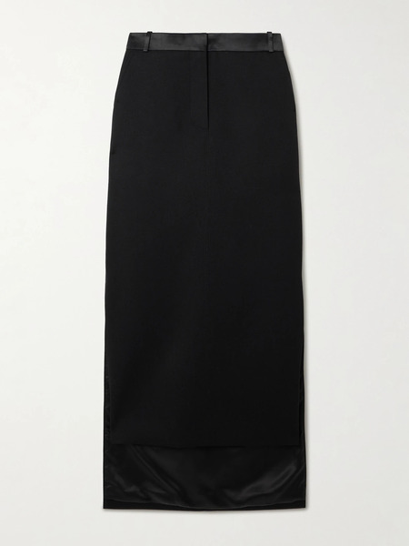  Lanvin Lanvin - Asymmetric Satin-trimmed Wool Skirt - Black 