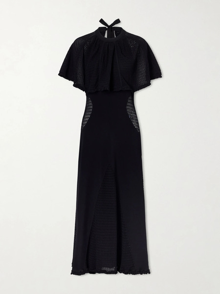  Lanvin Lanvin - Cape-effect Open-knit And Jersey Midi Dress - Black 
