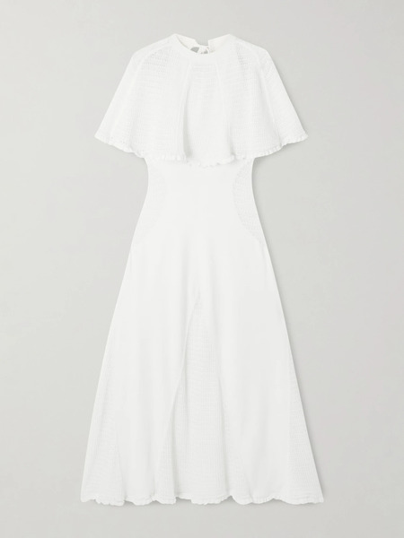  Lanvin Lanvin - Cape-effect Open-knit And Jersey Midi Dress - White 