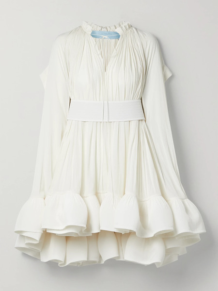  Lanvin Lanvin - Cape-effect Tie-detailed Crepe Mini Dress - Ivory 