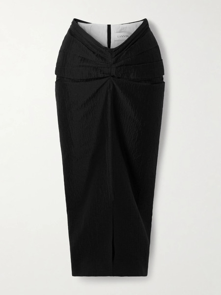  Lanvin Lanvin - Draped Satin-jacquard Midi Skirt - Black 