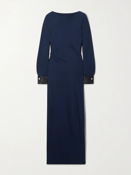  Lanvin Lanvin - Draped Satin-trimmed Crepe Maxi Dress - Navy 