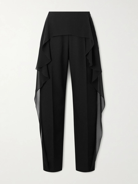  Lanvin Lanvin - Layered Wool-twill And Ruffled Silk-chiffon Slim-leg Pants - Black 