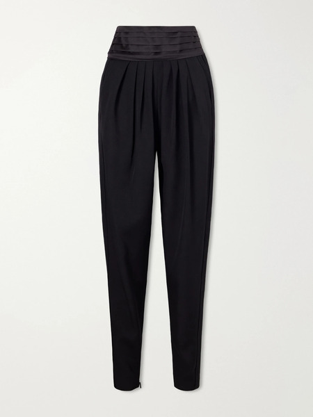  Lanvin Lanvin - Pleated Charmeuse And Draped Wool Tapered Pants - Black 