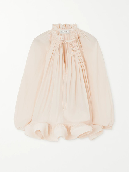  Lanvin Lanvin - Ruffled Gathered Charmeuse Blouse - Baby Pink 