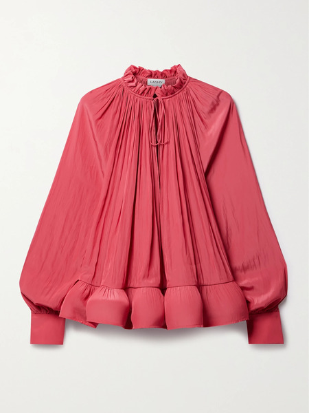  Lanvin Lanvin - Ruffled Gathered Charmeuse Blouse - Pink 