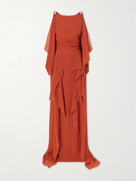  Lanvin Lanvin - Ruffled Silk-chiffon Gown - Orange 