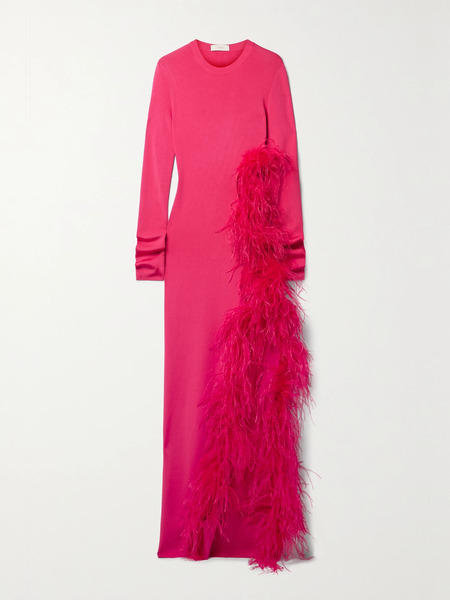  Lapointe Lapointe - Cutout Feather-trimmed Stretch-knit Maxi Dress - Red 
