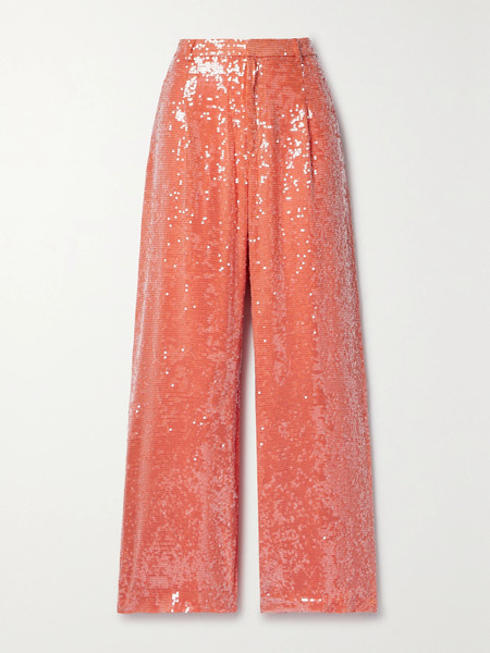  Lapointe Lapointe - Pleated Sequined Crepe Wide-leg Pants - Coral 