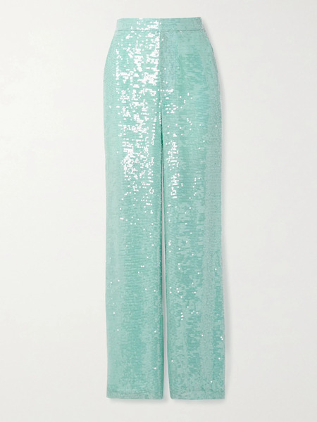 Lapointe Lapointe - Sequined Organza Straight-leg Pants - Turquoise 