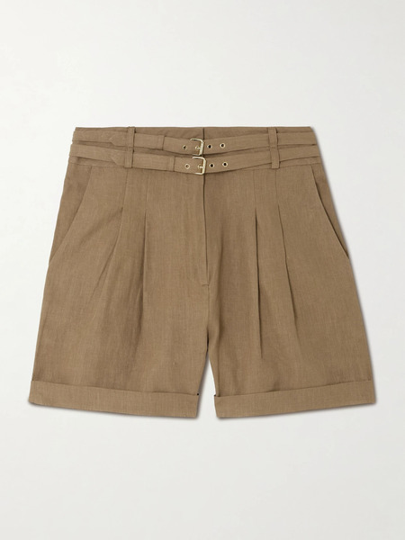  Le Kasha Le Kasha - Aqiva Belted Pleated Linen Shorts - Brown 