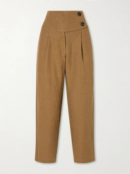  Le Kasha Le Kasha - Dafash High-rise Pleated Linen Straight-leg Pants - Brown 