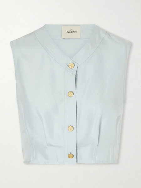  Le Kasha Le Kasha - Haima V Neck Silk Top - Sky Blue 