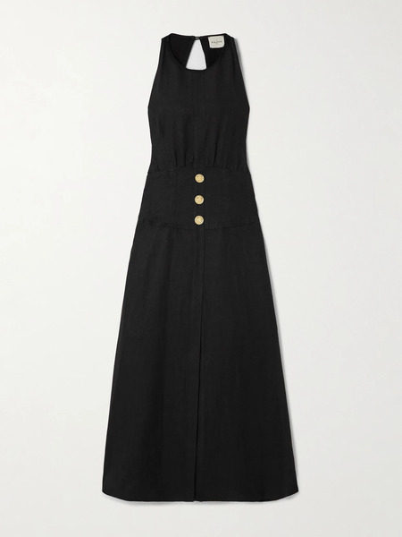  Le Kasha Le Kasha - Jesmah Open-back Linen Halterneck Midi Dress - Black 