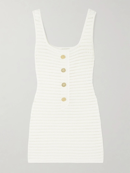  Le Kasha Le Kasha - Siflag Pointelle-knit Linen Mini Dress - White 