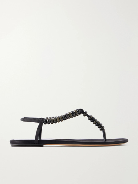  Le Monde Béryl Le Monde Béryl - Beaded Leather Flat Sandals - Black 