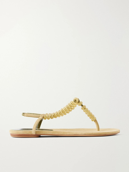  Le Monde Béryl Le Monde Béryl - Beaded Leather Flat Sandals - Green 